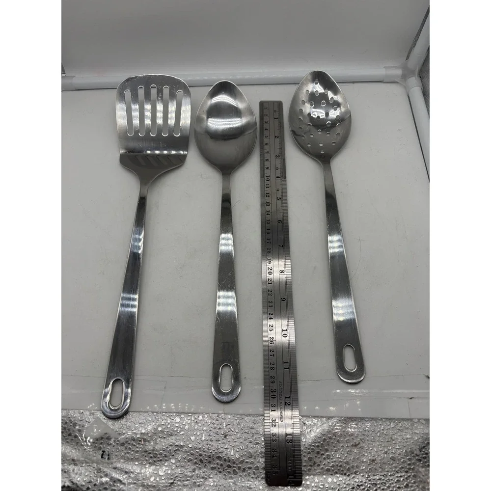 Wolfgang Puck Stainless Steel Utensil Lot 3 Pc Slotted Spatula Turner Spoons Set